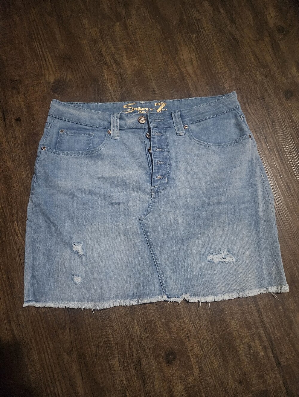 Seven7 Light Blue Distressed Denim Mini Skirt